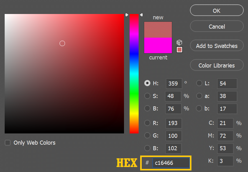 How do you use handpick hex codes for color fill in Photoshop?