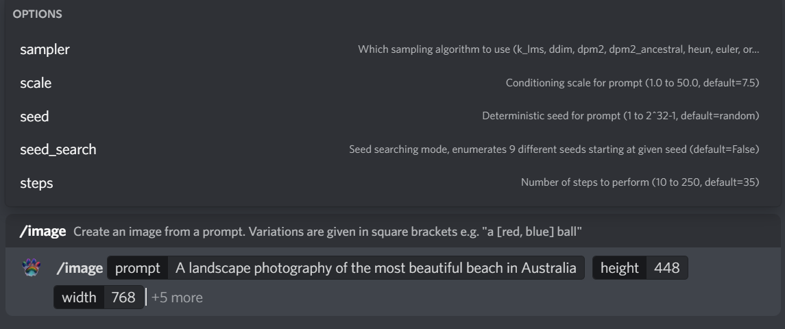 Settings of AI bot generator in Discord.